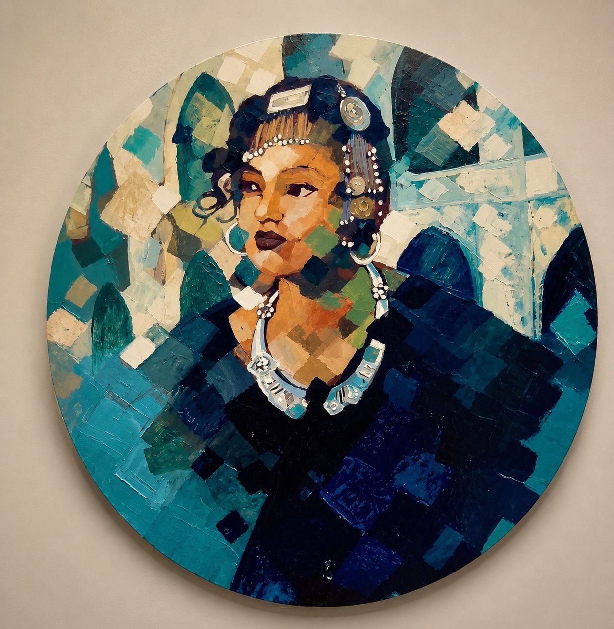 Round portrait artwork by Abdul Hameed Gull